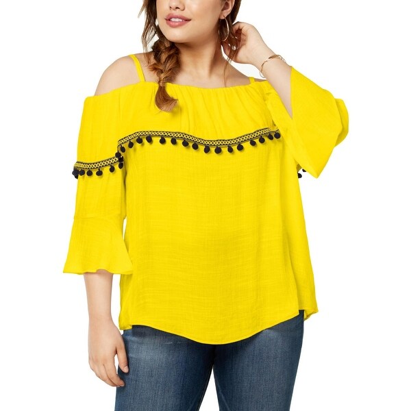 BCX Womens Plus Casual Top Woven Cold Shoulder
