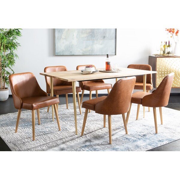 Safavieh 18.3" Lulu Upholstered Dining Chair - Light Brown / Gold (Set of 2) - 21" x 22" x 31". Opens flyout.