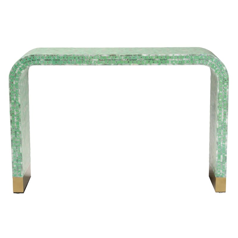 Didrika Modern Bohemian Seafoam Green Mother of Pearl Console Table