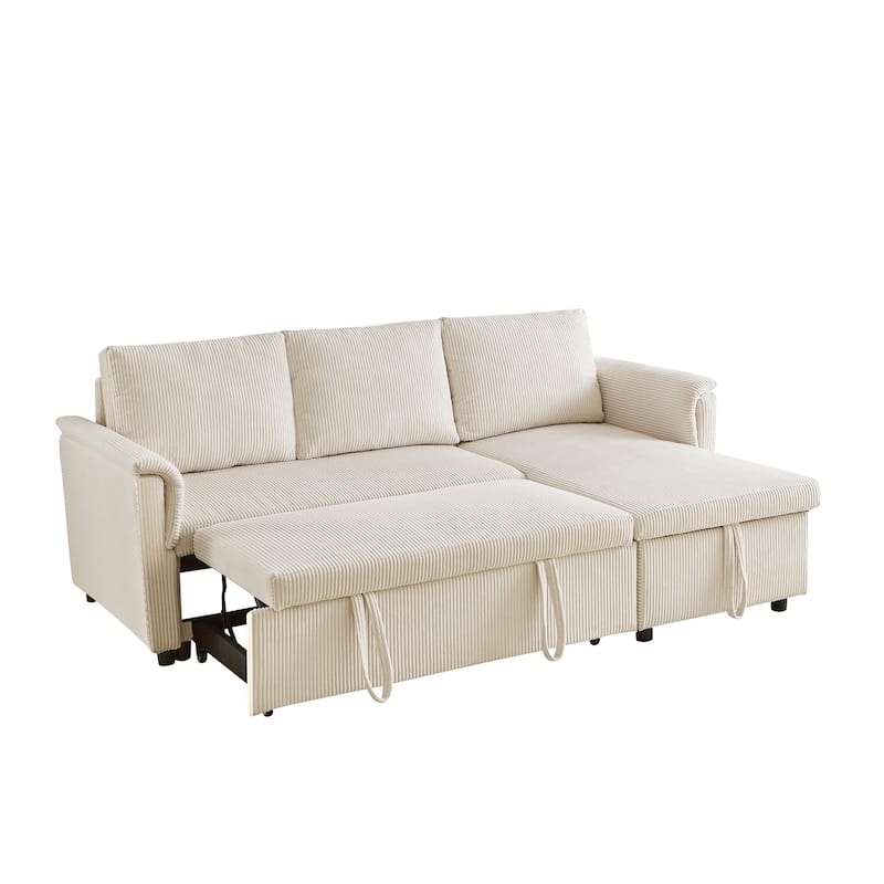 Pull-out Daybed L-Shaped Loveseat Sofa with Storage Chaise Lounge Convertible Sleeper Sofa Bed Tufted Upholstered Reclining