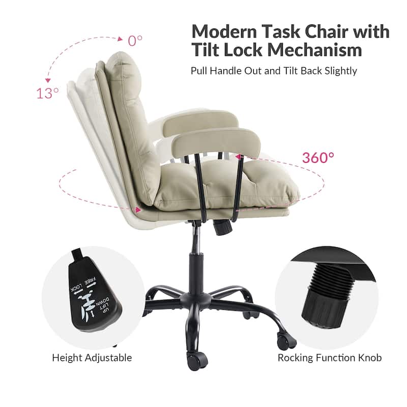 Auberon Modern Faux Leather Swivel Office Chair with Ergonomic Design and Metal Legs by HULALA HOME