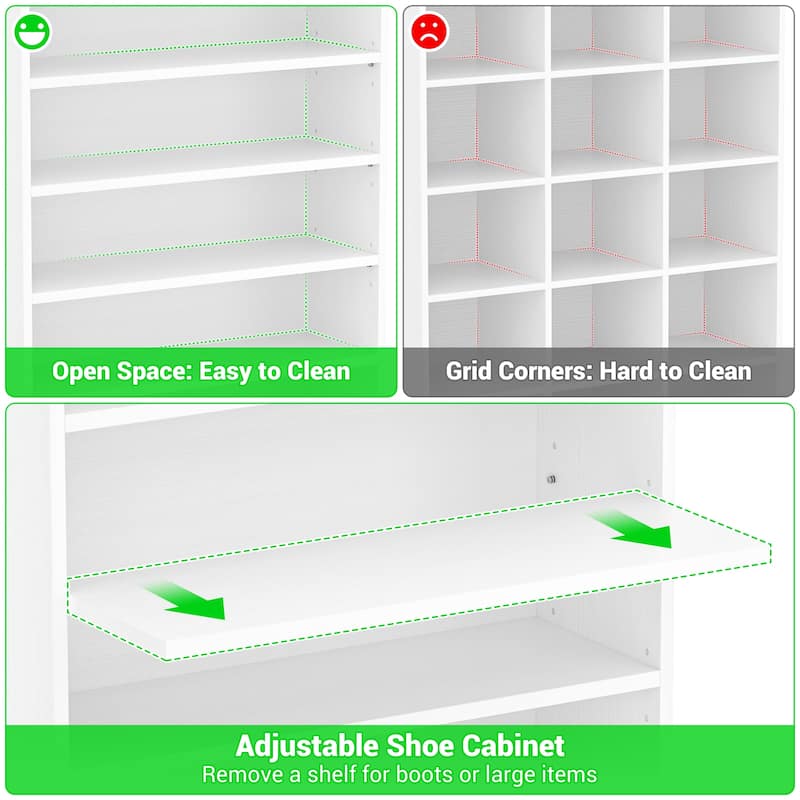 Rackcog 9-tier 64'' Tall Shoe Cabinet, 36 Pairs Wooden Shoe Storage Rack for Closet, Entryway