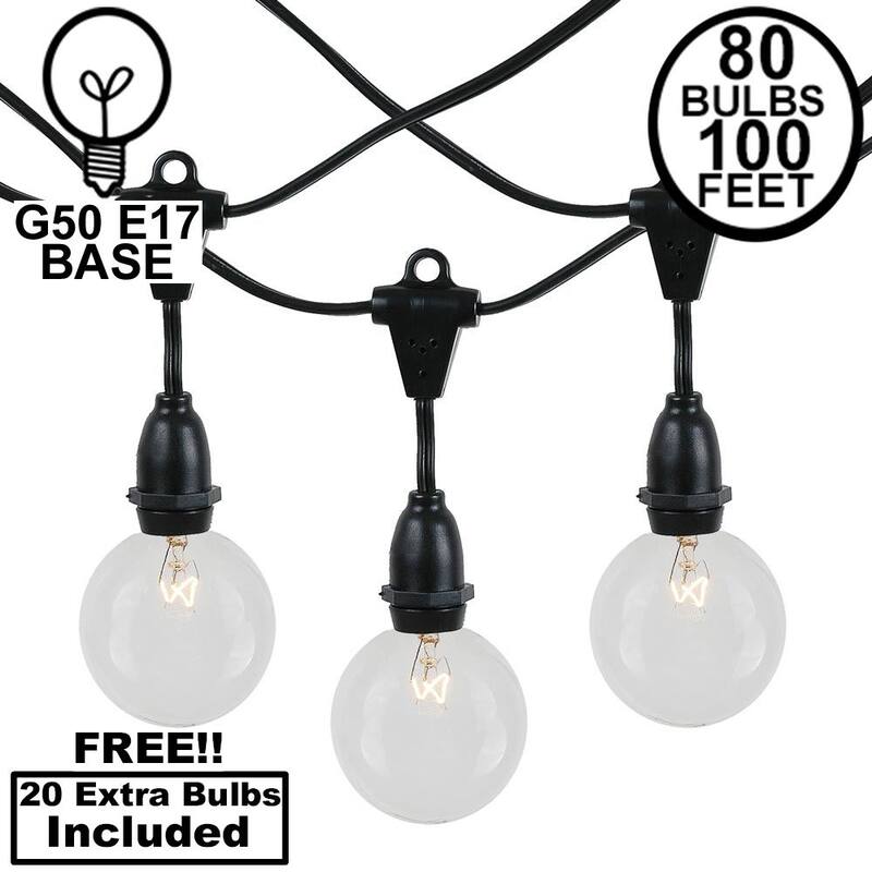 100 Foot G50 Heavy Duty Suspended Outdoor Patio Globe String Lights, 100 Bulbs