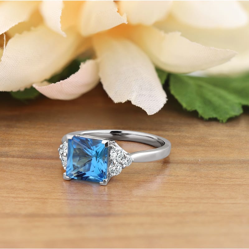 Auriya 3 1/10ct Princess-cut Swiss Blue Topaz and Diamond Engagement Ring 1/3ctw 14k Gold