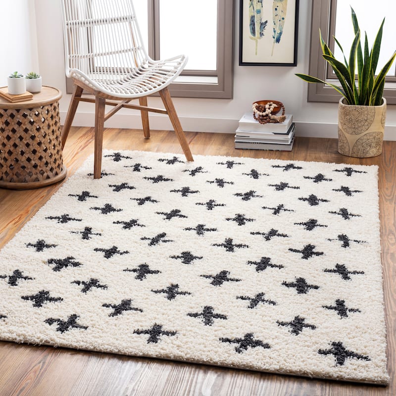 Livabliss Mora Casual Boho Plush Area Rug - Cream/Grey - 5'3" x 7'