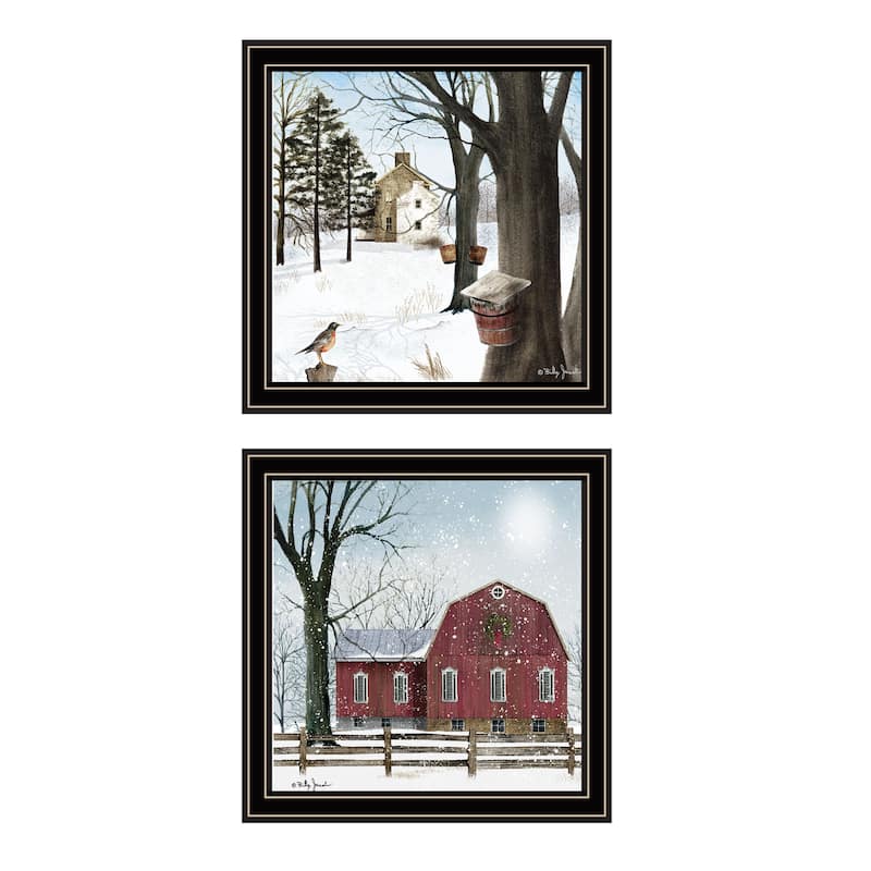 2-Piece Framed Wall Art Set - A Little Snow & Waiting for Spring, Black Frame