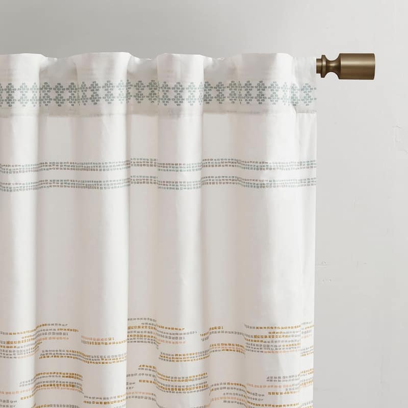 Rossetta Bohemian Vibe Cotton Printed with Chenille Tufted Detail Window Curtain Panel, Only 1 Piece Panel - 50"W x 84"L