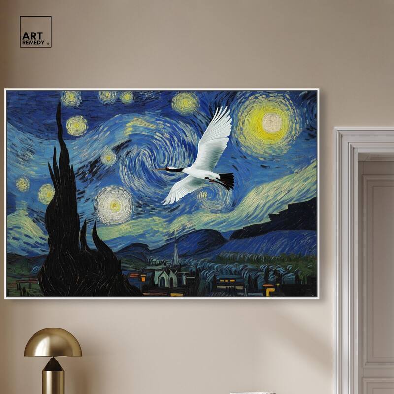 Crane Starry Night Canvas by Art Remedy