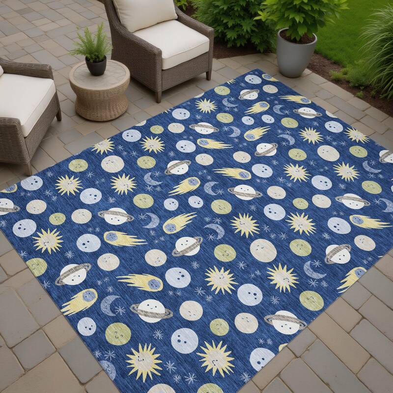 Machine Washable Indoor/ Outdoor Planets Comets Chantille Rug