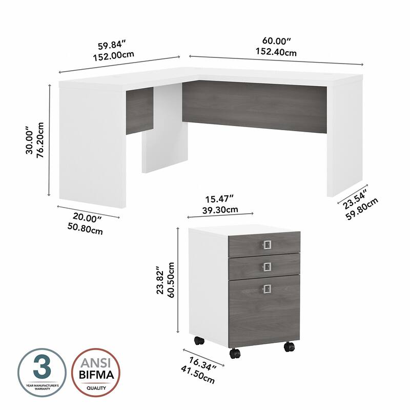 Echo L Shaped Desk with Mobile File Cabinet by Bush Business Furniture