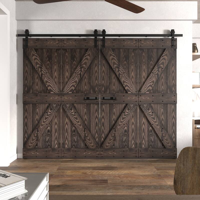 Coast Sequoia 30in./36in./48in./60in./72in. x 84in. Embossing Pine Wood Bi-Fold Barn Door With Sliding Hardware Kit