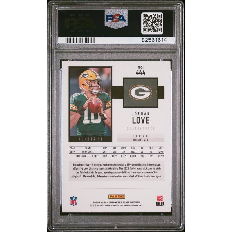 Jordan Love 2020 Panini Chronicles Score Football Rookie Card #444 Graded PSA 10 - 8'6" x 11'6"