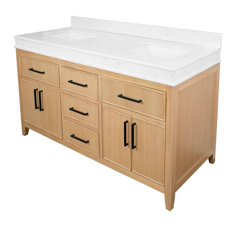 KitchenBathCollection Kensington 60" Double Bathroom Vanity with Engineered Marble Top
