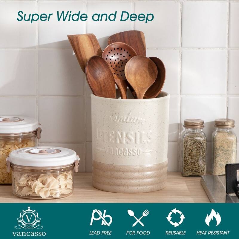 LOVECASA Ceramic 7.2" Large Utensil Holder for Kitchen Countertop