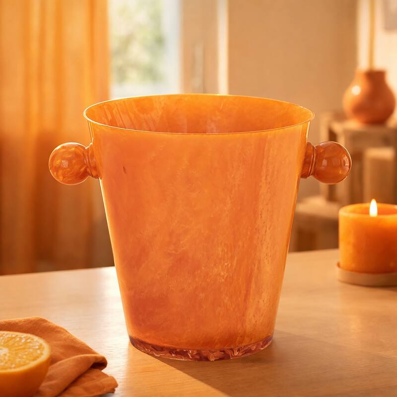 Orange Resin Ice Bucket w/Handles