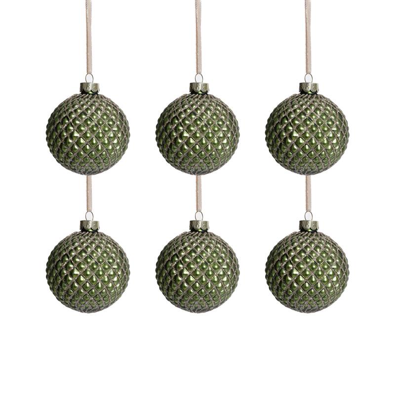 Metallic Matte Glass Ball Christmas Ornaments, Set of 6, 3.25"