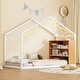 preview thumbnail 1 of 23, Twin Size Metal Wood House Bed Frame with Shelves and Lights for Kids Twin - White