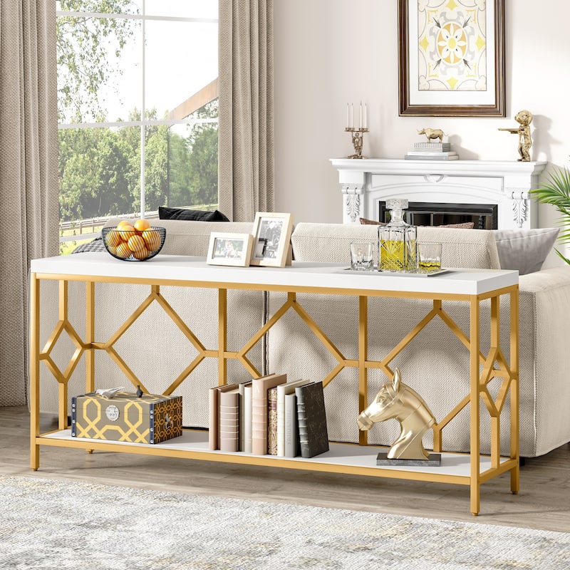 70.9 Inche Extral Long Console Sofa Accent Table for Entryway Living Room - White+Gold