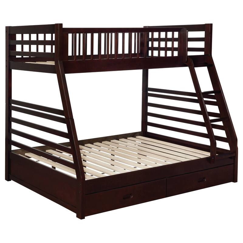 Ashton Wood Frame Twin over Full Bunk Bed with 2-drawer - Cappuccino