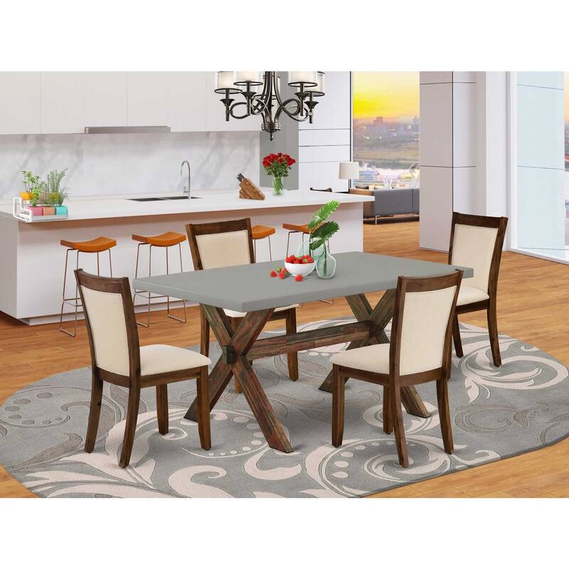 HomeStock 5-Piece Distressed Jacobean Finish Solid Wood Top Dining Table with 4-Parson Chair