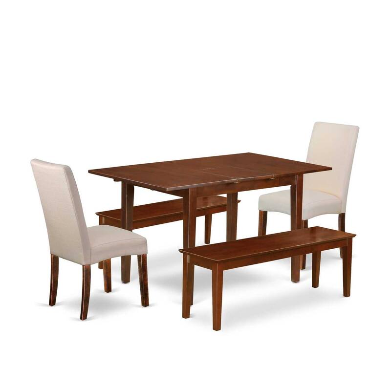 Rectangle Dining Set 7Pc Table & Chairs - Cream Linen Fabric, Mahogany Legs - Home Dining Room Furniture