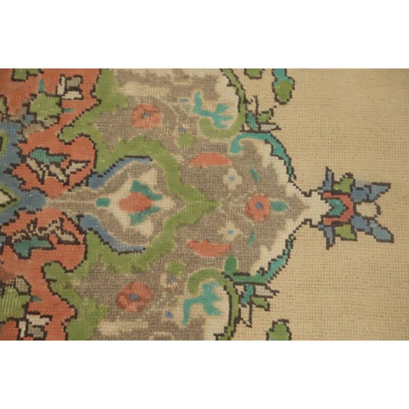 Hand Knotted Oriental 100% Wool Carpet Traditional Floral Beige & Ivories Tabriz Area Rug - 9' 11'' X 6' 7''