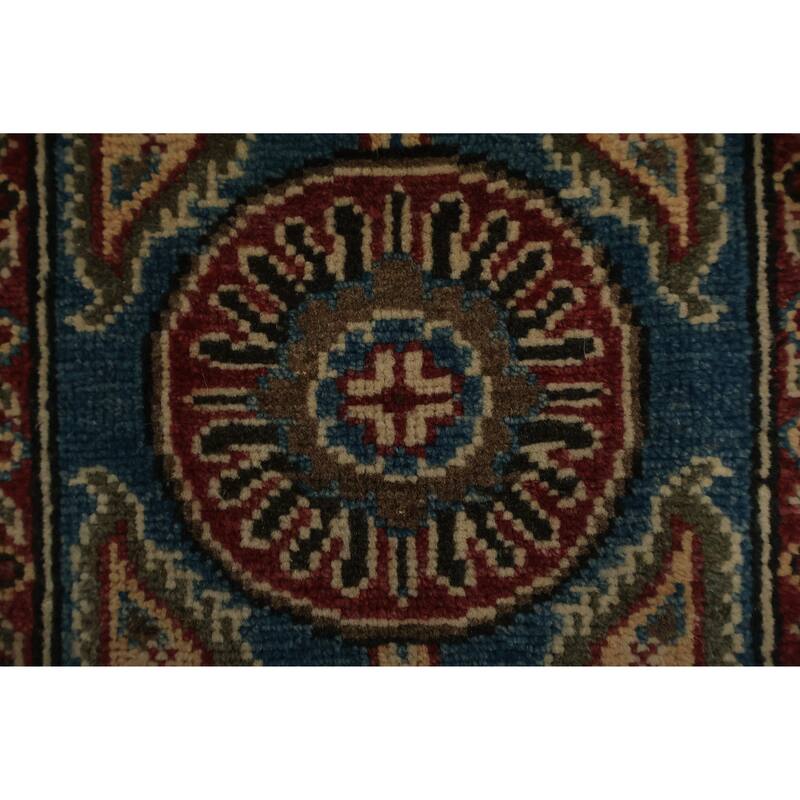 Hand Knotted Oriental 100% Wool Carpet Traditional Geometric Navy Blue & Blues Kazak Area Rug - 3' 0'' X 2' 1''