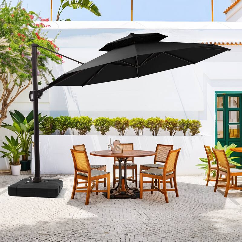 11.5 ft Round Patio Cantilever Offset Umbrella with 360-degree Rotation