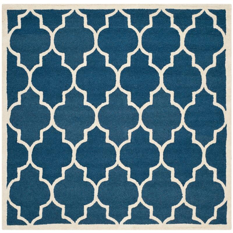SAFAVIEH Handmade Cambridge Oddny Moroccan Trellis Wool Rug - 10' Square - Navy/Ivory