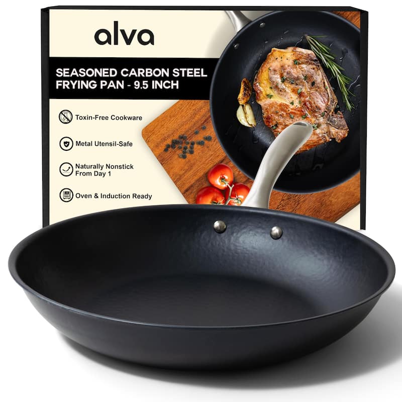 Alva Black Angus Pre-Seasoned Carbon Steel Frying Pan, Naturally Nonstick - 9.5" Frying Pan