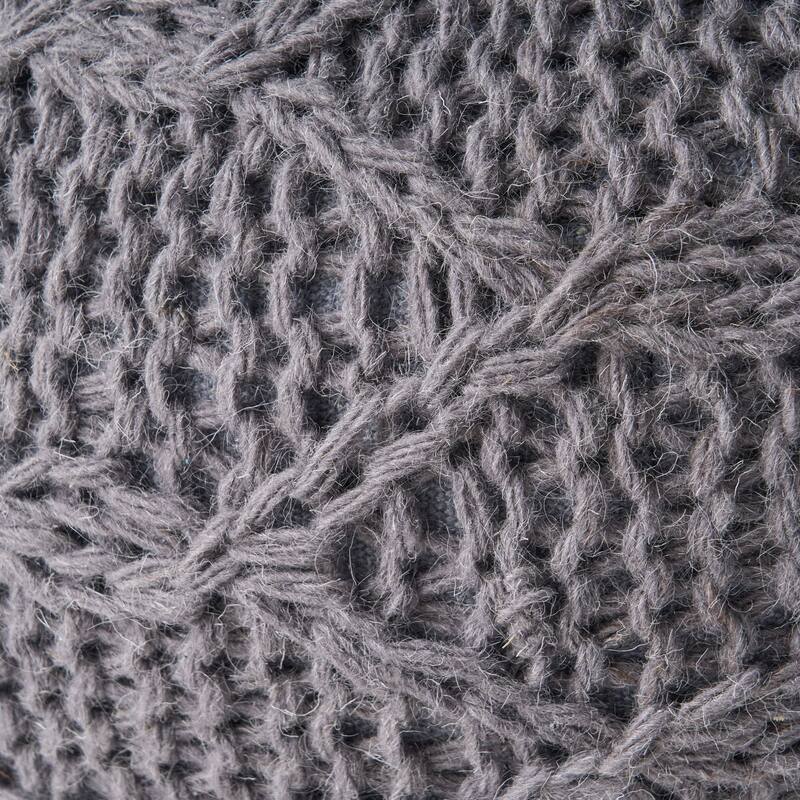 Oaks Aura Knitted Wool Cotton 20 x 20 Round Pouf, Modern Farmhouse Handcrafted Design Ottoman