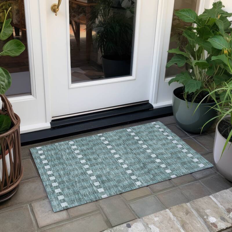 Machine Washable Indoor/ Outdoor Modern Augusta Chantille Rug - Teal - 1'8" x 2'6"