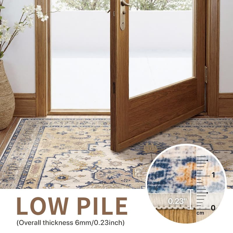 Mcow Vintage Harmony Collection Low-Pile Machine-Washable Area Rug