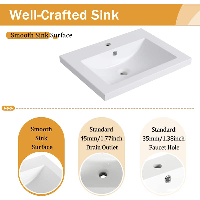 Malwee 24"/30"/36"/48"/60" Bathroom Vanity with Sink, FreeStanding Vanity with Soft Close Door and Drawer