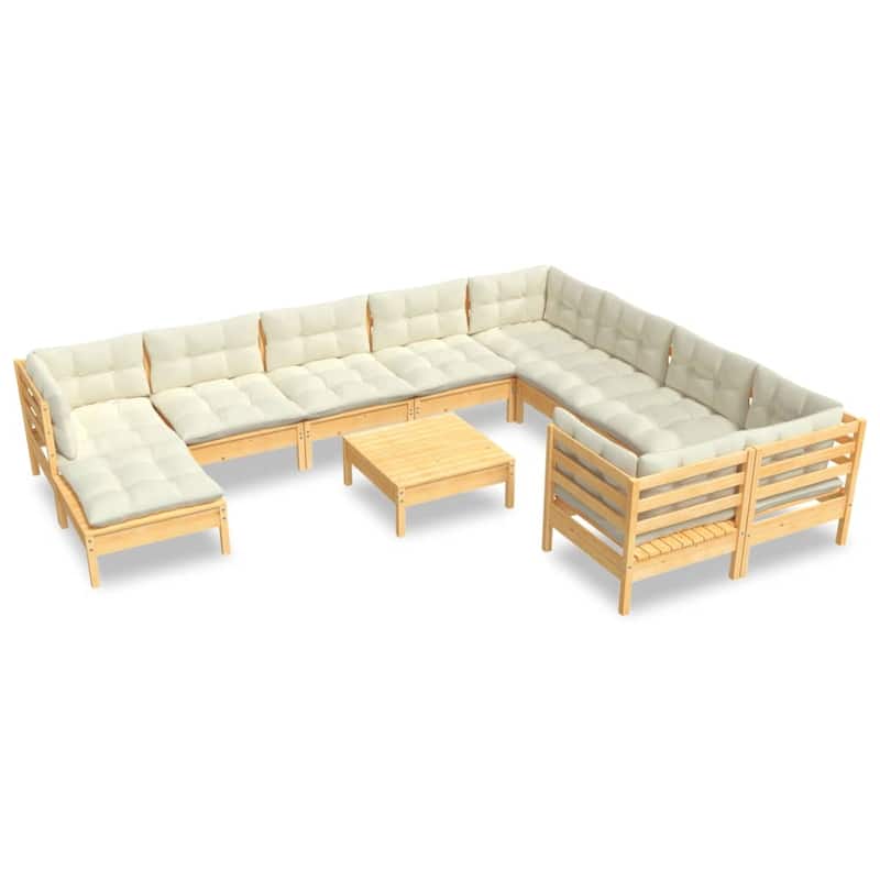 vidaXL Solid Pinewood Patio Lounge Set 11 Piece with Cushions Multi Colors