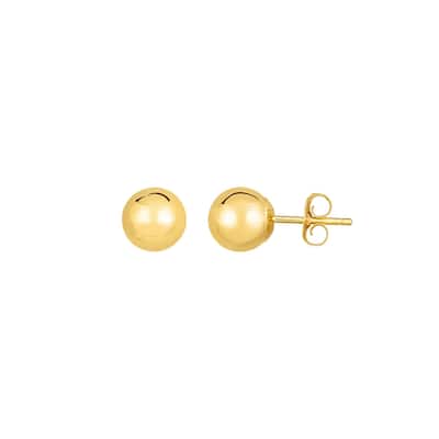Curata 14k Yellow Gold 7.0mm Shiny Ball Post Earrings