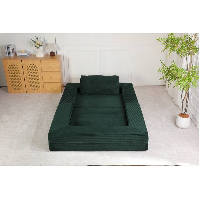 Compression Human Dog Sofa Bed for Adult & Pets, Modern Floor Couch With Pillow for Living Room Bedroom, Corduroy Fabric