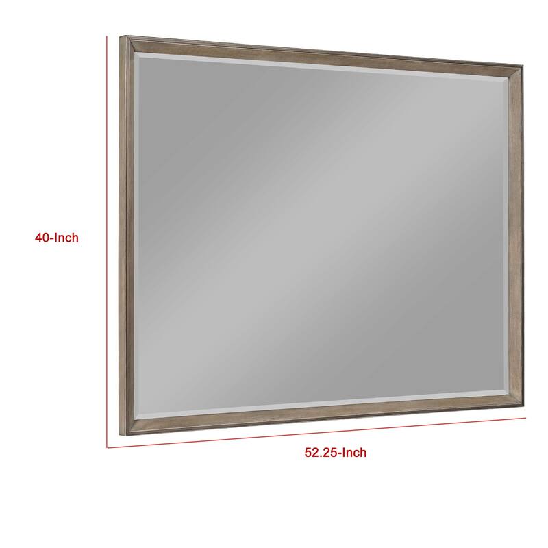 Lyni Dresser Mirror, Washed Oak Gray Wood Frame, Rectangular 40 Inch - Oak Gray, Brass