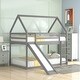 preview thumbnail 4 of 27, Twin Size Bunk House Bed with Slide and Ladder,House Shape Bunk bed with Slide
