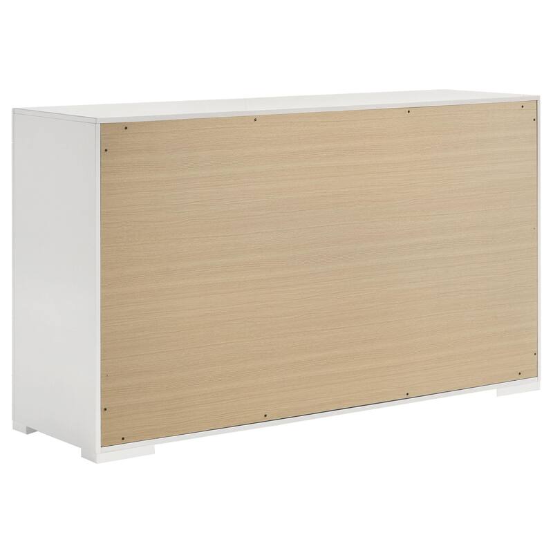Ivon Wide Dresser, 6 Drawers, Modern Glossy White Solid Hardwood
