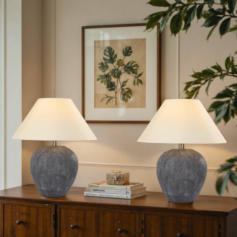 21.6" Modern Ceramic Table Lamp With Linen Shade for Living Room Bedroom
