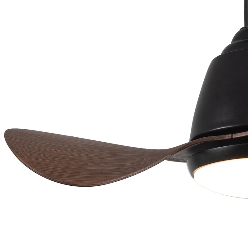 Cian Modern Antique Bronze Lighted Ceiling Fan with Wood Finish 3-Blades LED Remote Control - Black-Brown