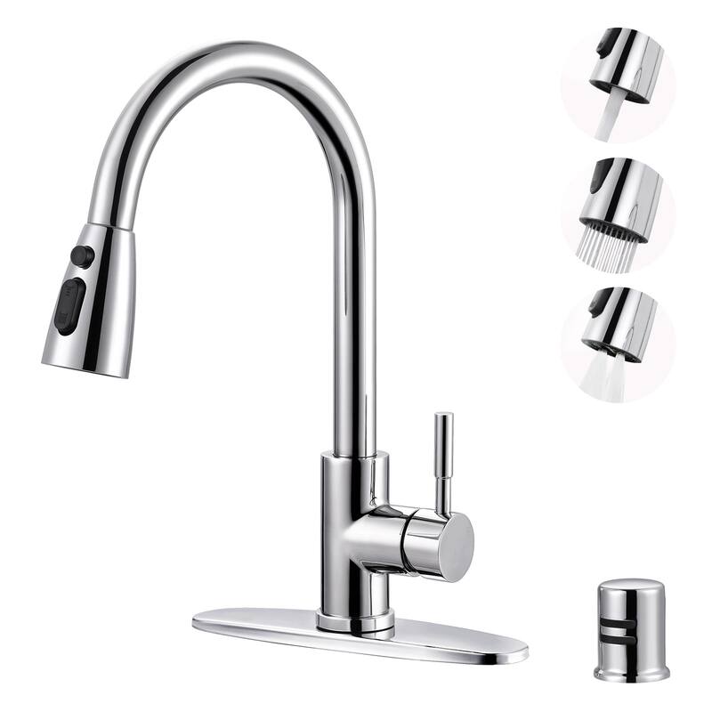 WOWOW Pull Down Sprayer Kitchen Faucet with Dishwasher Air Gap - Polished Chrome