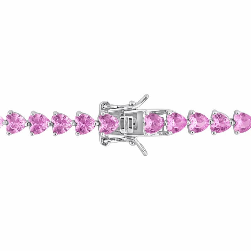 Miadora 12 1/3ct TGW Created Pink Heart-Cut Sapphire Bracelet Sterling Silver - 7.5 in.
