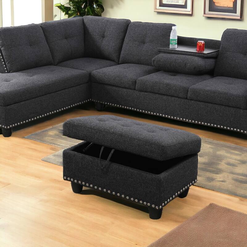 KISRAIS 28.5" Wide Upholstered Nailhead Trim Storage Ottoman