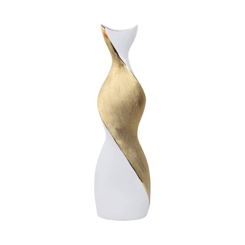 Contemporary Ceramic Twisted Vase -White and Gold Floral Vase
