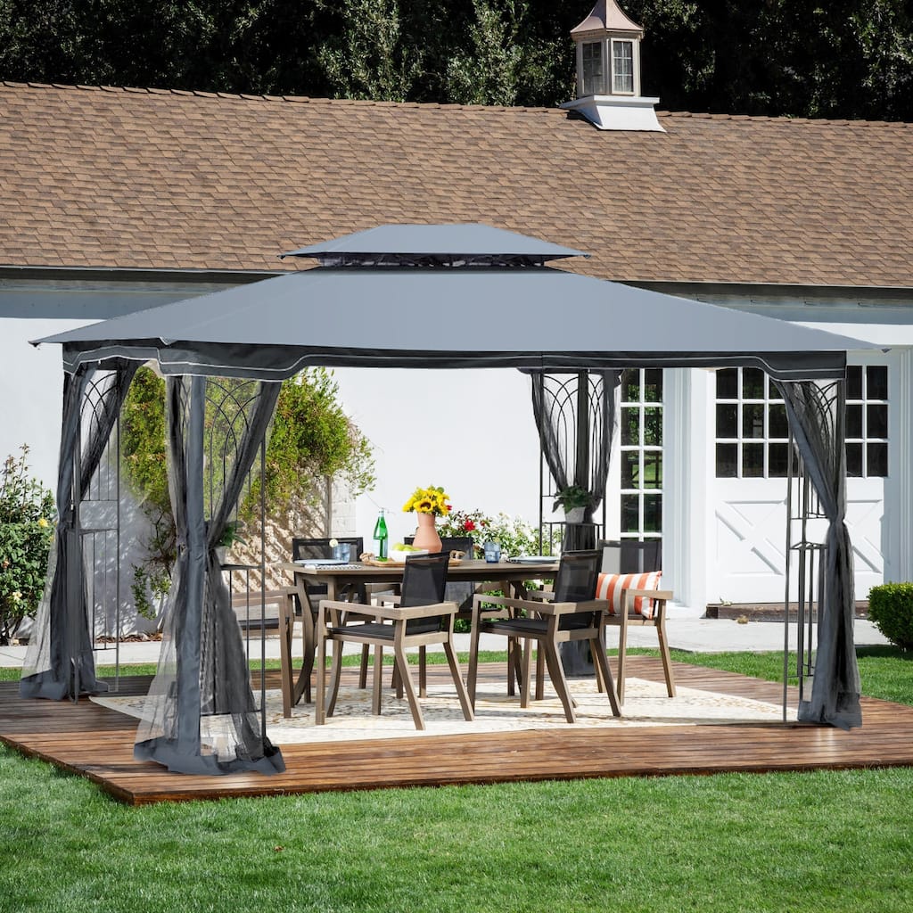 13x10 Outdoor Patio Gazebo with Ventilated Double Roof and Detachable Mosquito Net for Lawn, Garden, Backyard, and Deck