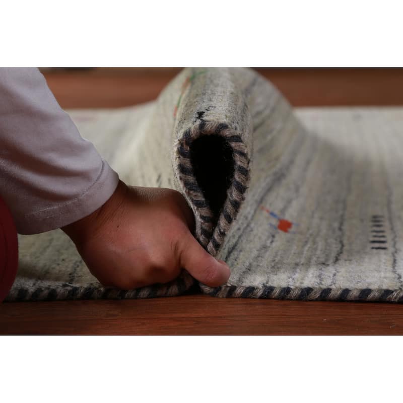 Hand Knotted Oriental 100% Wool Carpet Tribal Animal Pictorial Greys & Charcoal Gabbeh Area Rug - 8' 1'' X 5' 7''