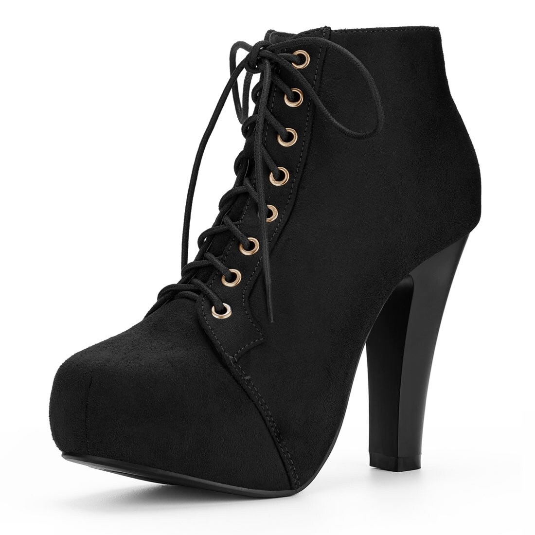 high heel black lace up boots