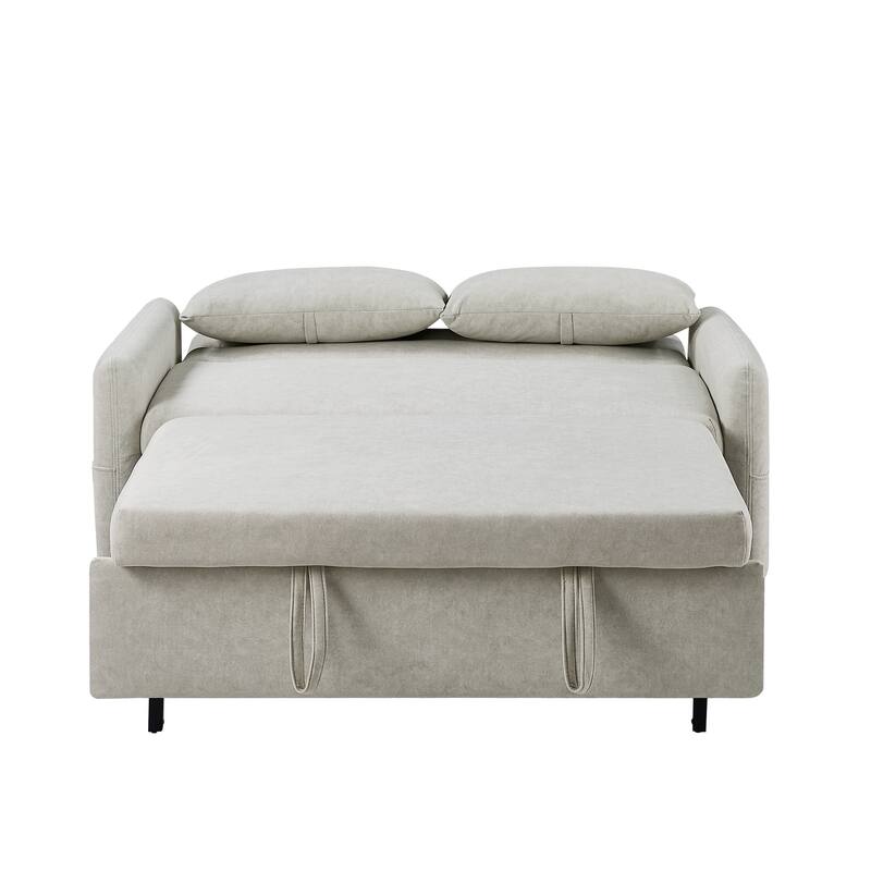 Loveseat Convertible Pull-out Sleeper Sofa Bed Adjustable Backrest Lounge Couch w2 Pillows & Storage Pockets, USB Ports